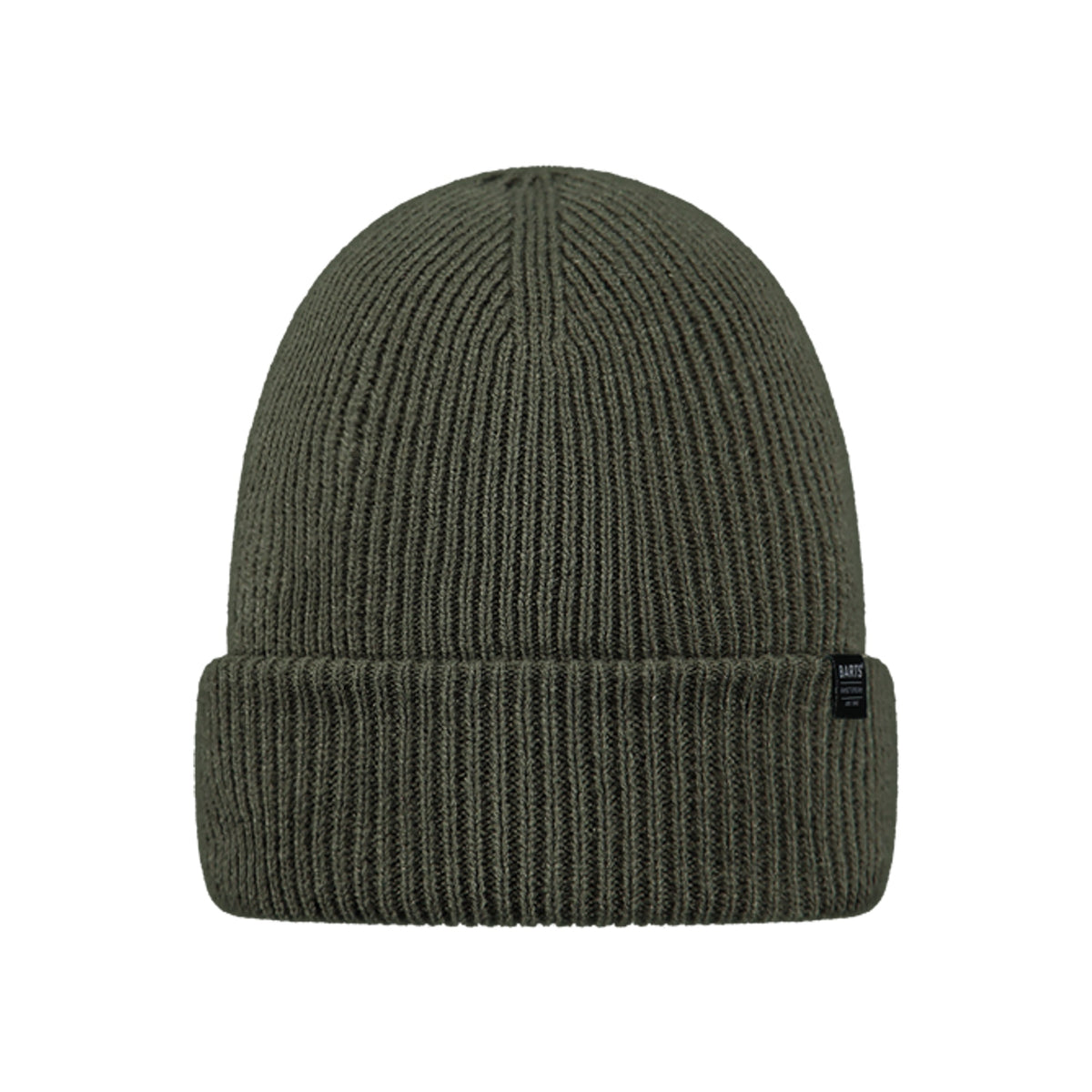 Geribbelde gebreide muts in legergroen met omgeslagen rand - winteraccessoire
