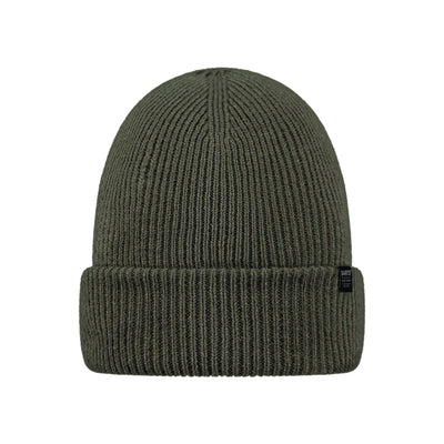 Geribbelde gebreide muts in legergroen met omgeslagen rand - winteraccessoire