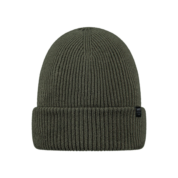 Geribbelde gebreide muts in legergroen met omgeslagen rand - winteraccessoire