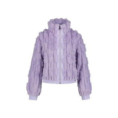 Paarse puffer jas met textuur en rits voor dames, trendy winterjas