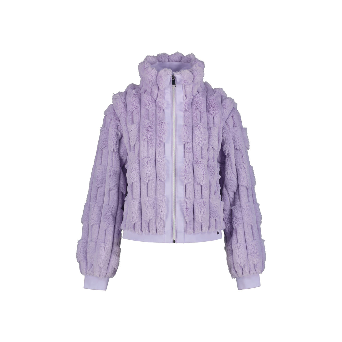 Paarse puffer jas met textuur en rits voor dames, trendy winterjas