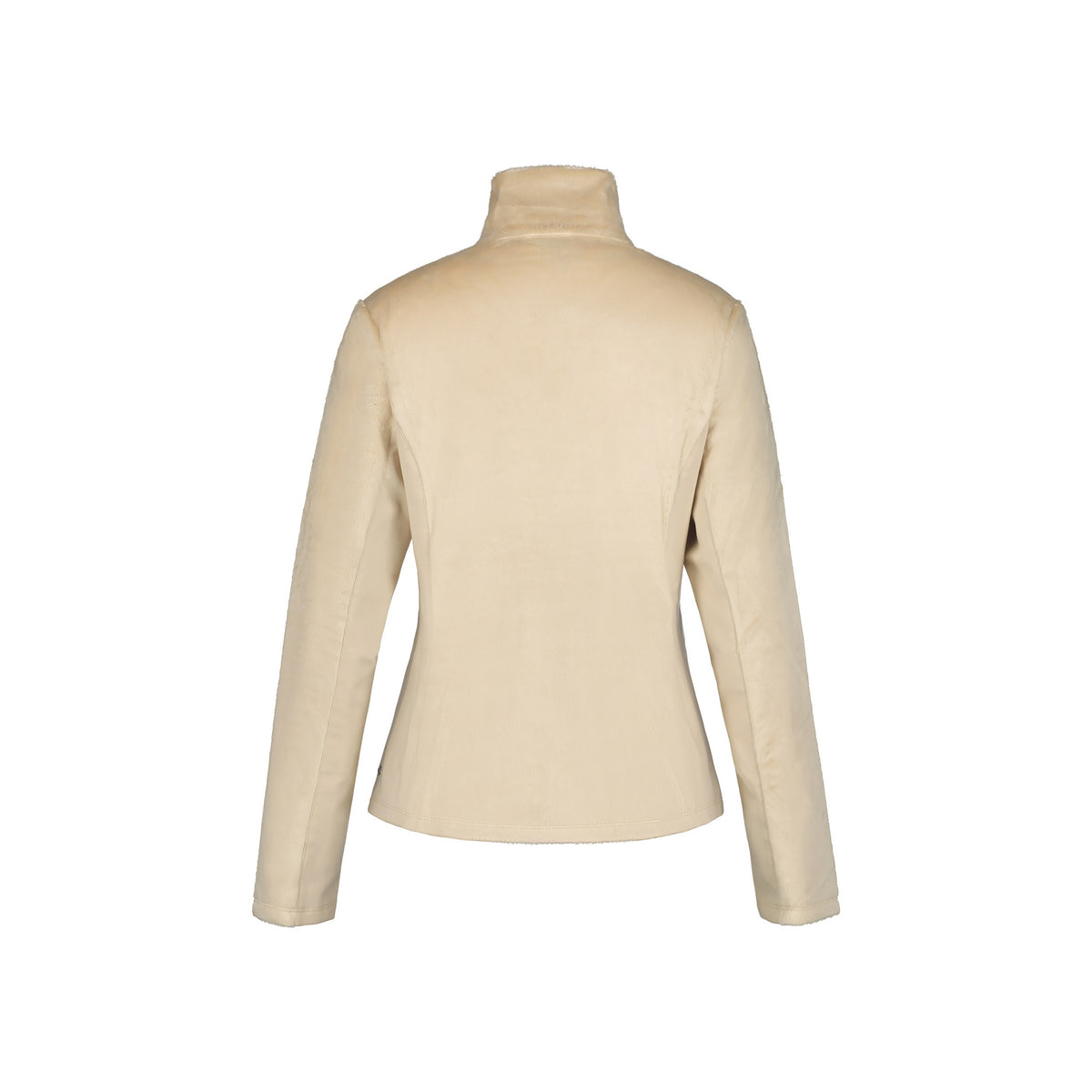 Beige dames fleece vest met ritssluiting en lange mouwen, achterkant weergave