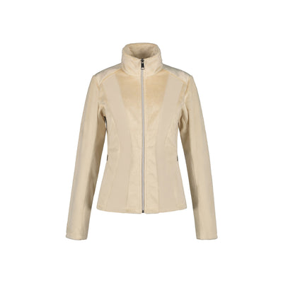 Beige dames fleece vest met ritssluiting en staande kraag voor outdooractiviteiten