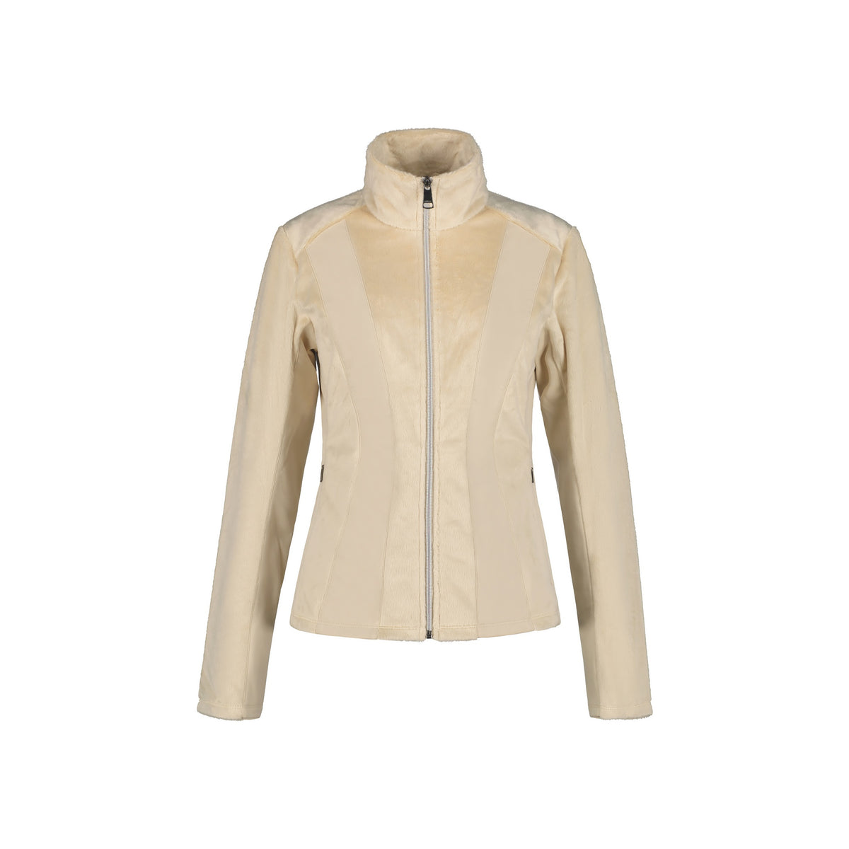 Beige dames fleece vest met ritssluiting en staande kraag voor outdooractiviteiten