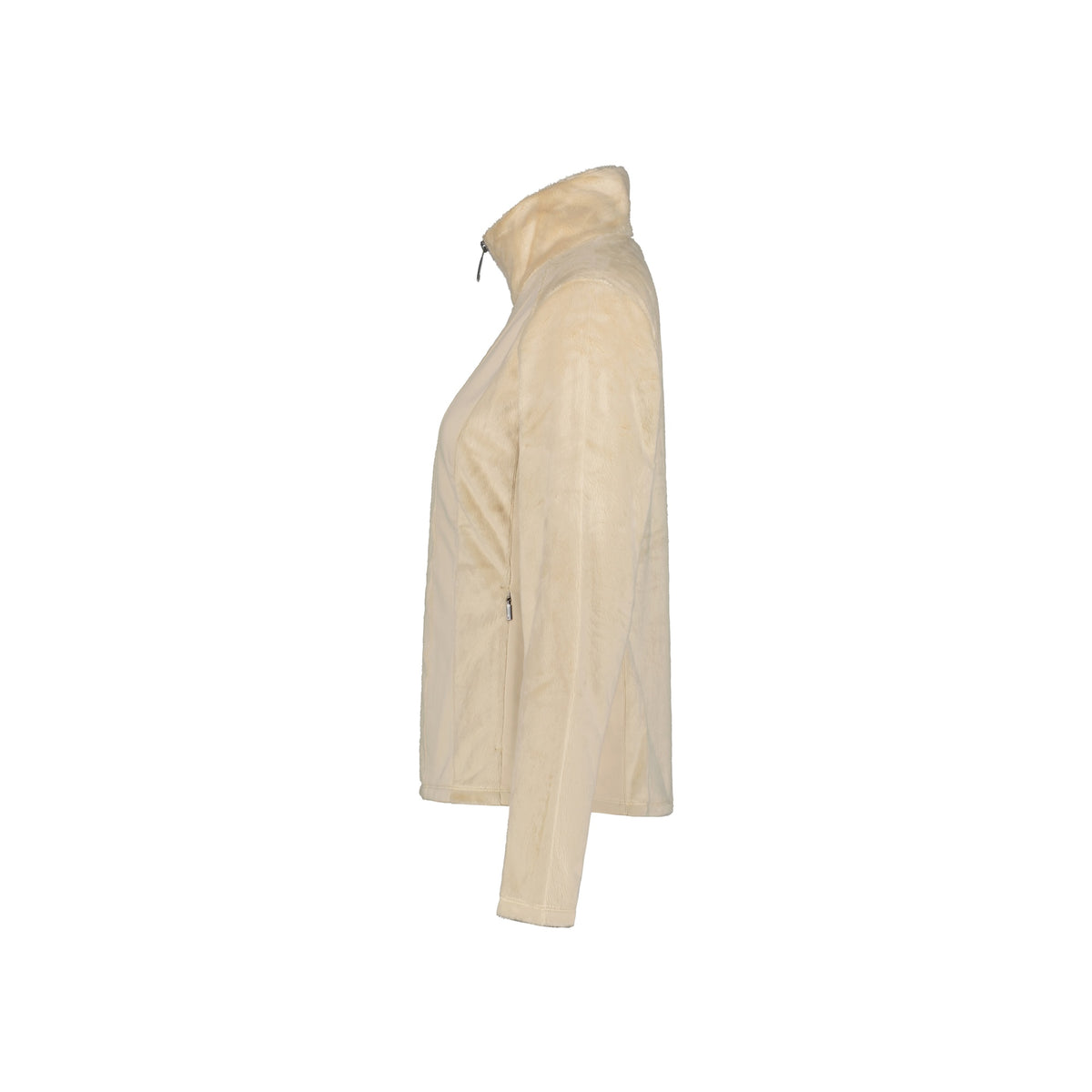Beige linnen jas met rits aan de zijkant, detail weergave van de zijkant