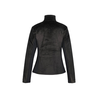 Zwarte dames blouse met col en lange mouwen, elegante satijnen look