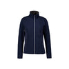 Donkerblauwe dames softshell jas met rits en staande kraag