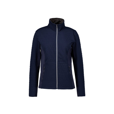 Donkerblauwe dames softshell jas met rits en staande kraag