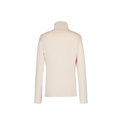Beige coltrui met lange mouwen voor dames, achterkant getoond op witte achtergrond