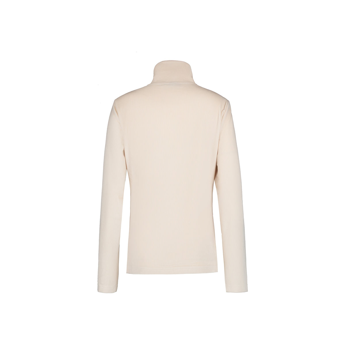Beige coltrui met lange mouwen voor dames, achterkant getoond op witte achtergrond