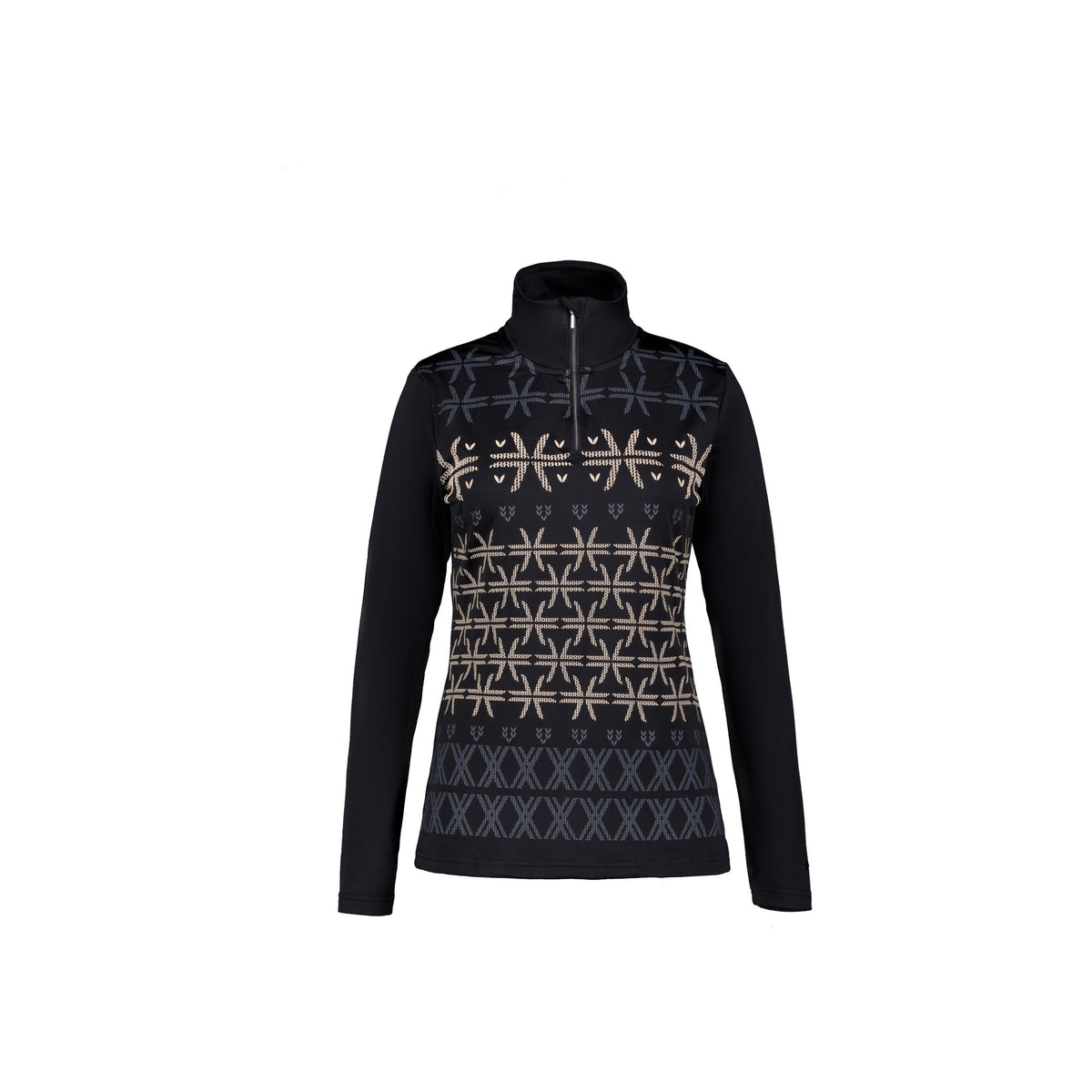 Luhta Ahjola dames skipully zwart met grijs-wit Noors patroon en rits