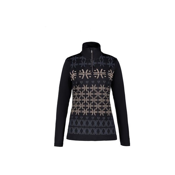 Luhta Ahjola dames skipully zwart met grijs-wit Noors patroon en rits