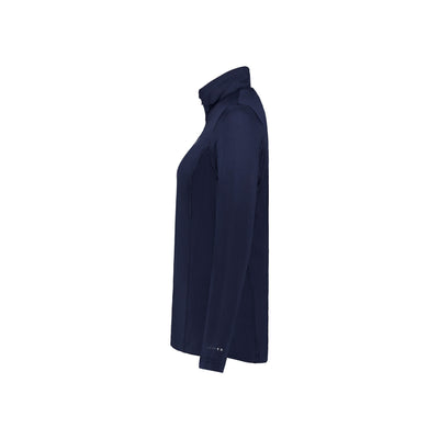 Donkerblauwe regenjas met capuchon, zijaanzicht - waterdichte outdoorjas voor dames en heren