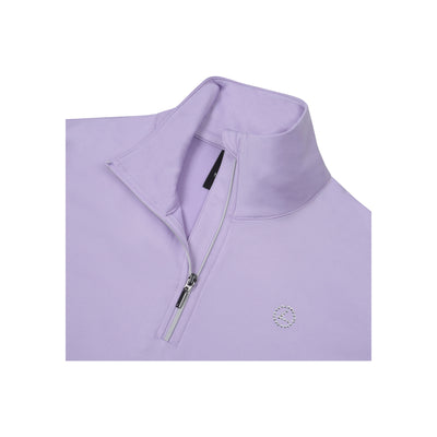 Lila dames trui met rits en opstaande kraag met geborduurd logo detail