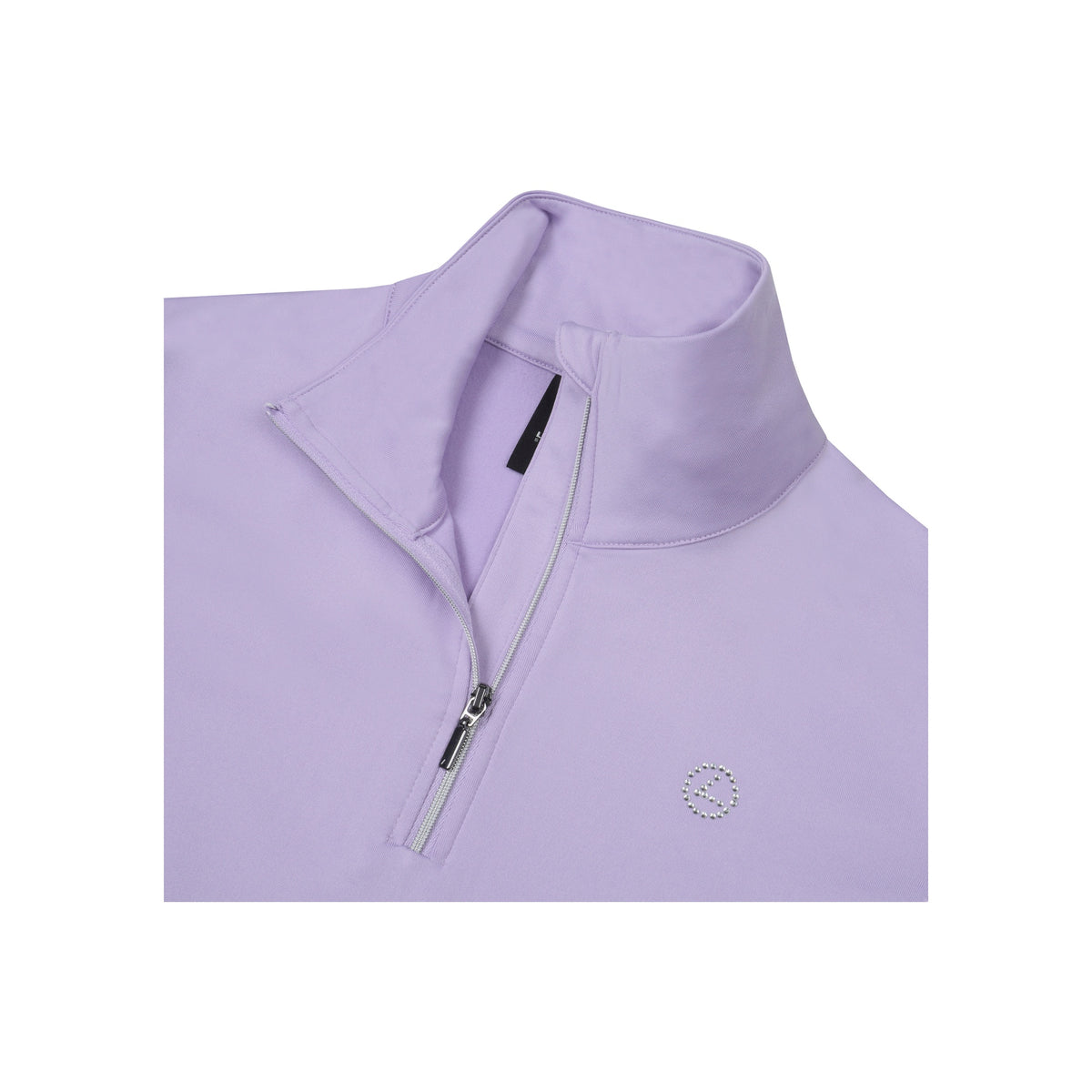 Lila dames trui met rits en opstaande kraag met geborduurd logo detail