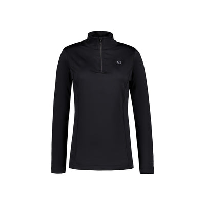Zwarte dames fleece trui met halve rits en lange mouwen voor sportieve activiteiten