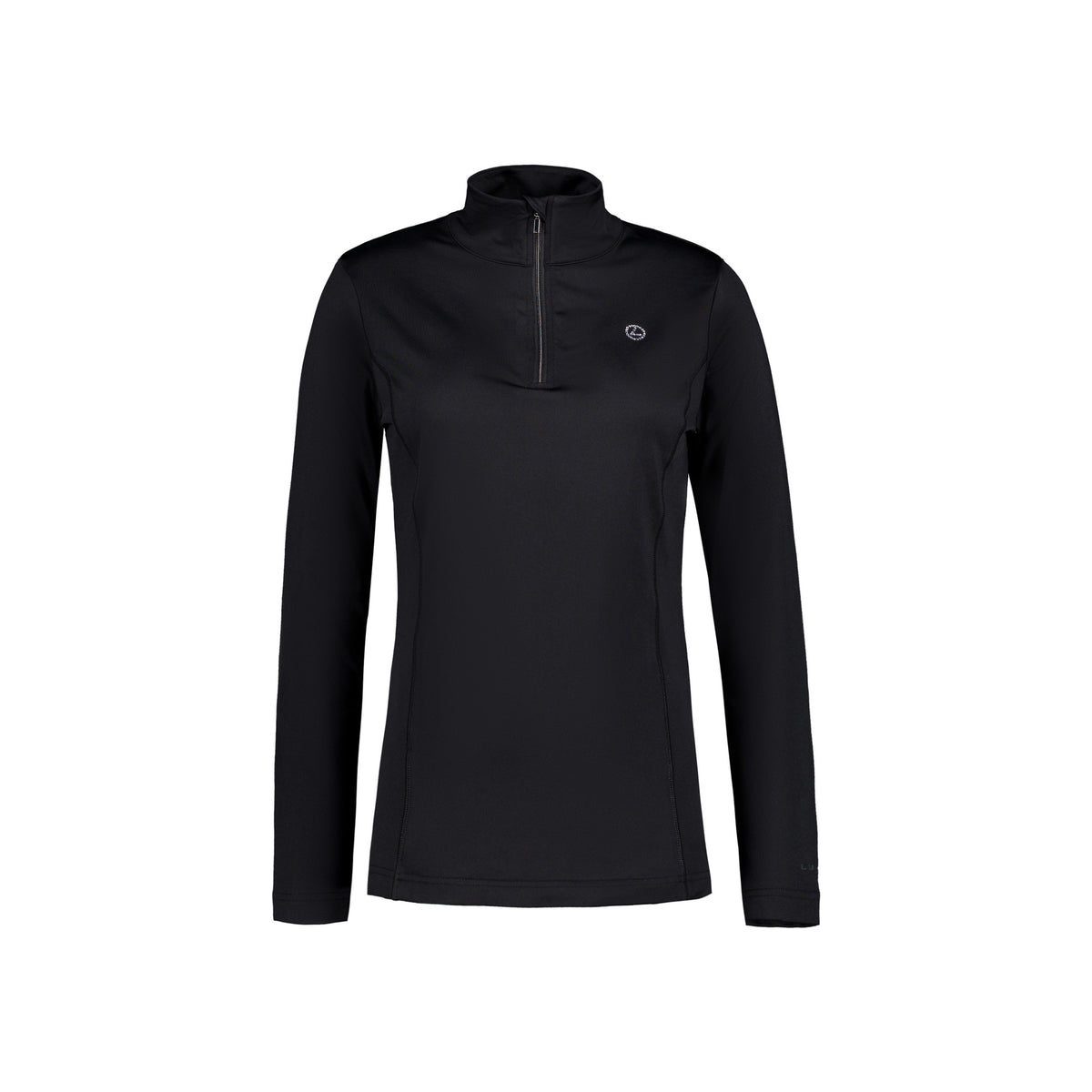 Zwarte dames fleece trui met halve rits en lange mouwen voor sportieve activiteiten