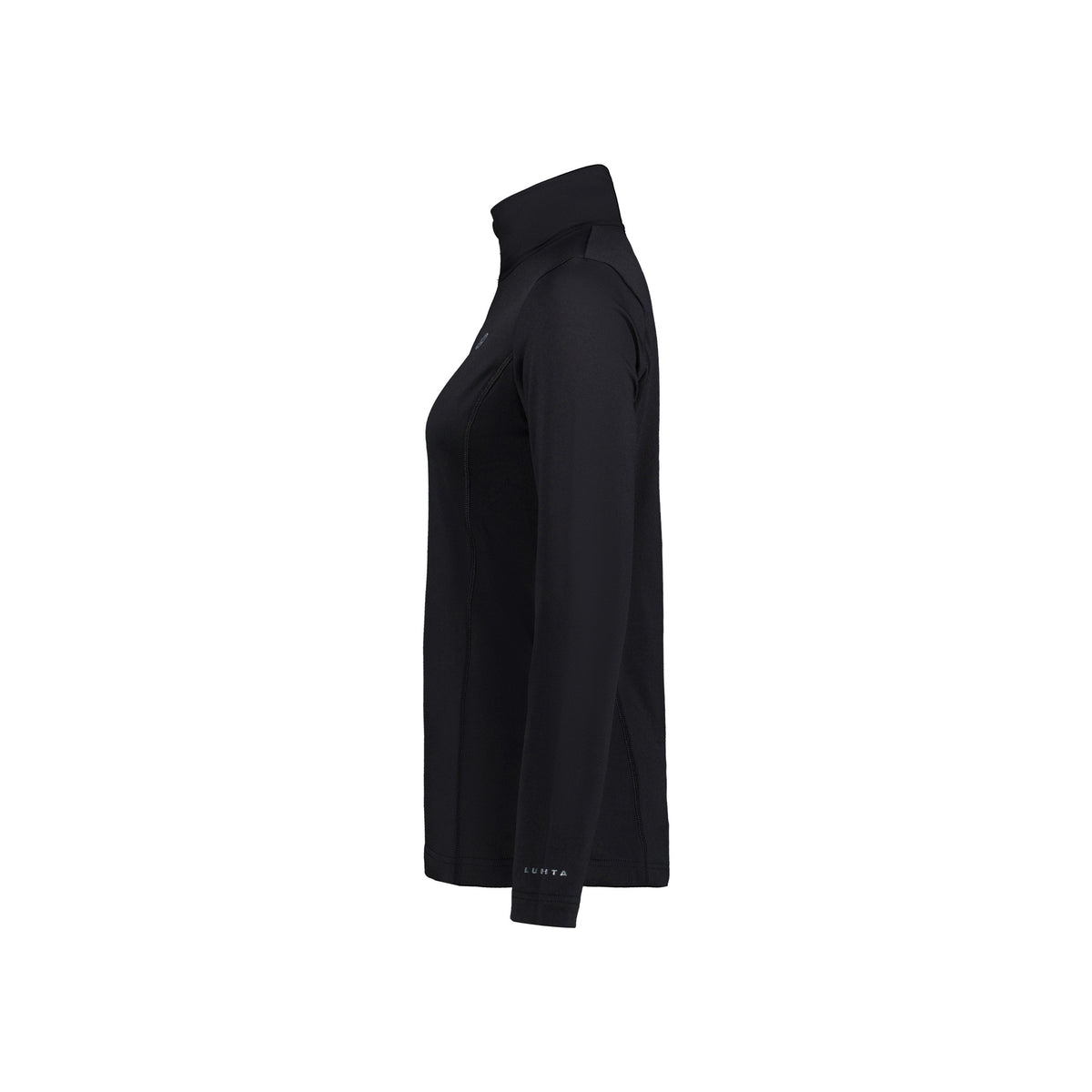 Zwarte coltrui met lange mouwen, zijaanzicht van basic pullover