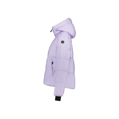 Lila gewatteerde lange winterjas met capuchon voor dames, warme parka jas