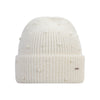 Witte geribbelde beanie met parelversiering en omgeslagen rand