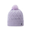 Lila gebreide muts met pompon en diamant patroon voor dames