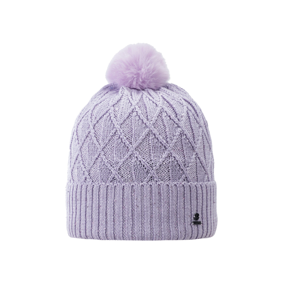Lila gebreide muts met pompon en diamant patroon voor dames