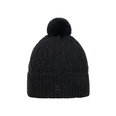 Zwarte gebreide muts met pompon en glitterdetails voor dames