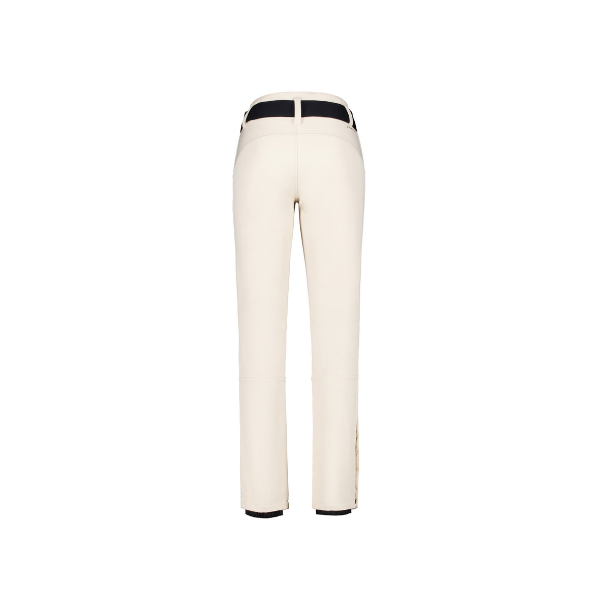 Crème witte dames skibroek met zwarte tailleband en rits aan de onderkant