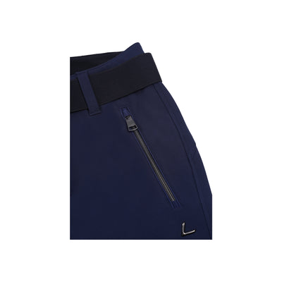 Donkerblauwe jas met rits en opstaande kraag - detail van ritssluiting en kraag