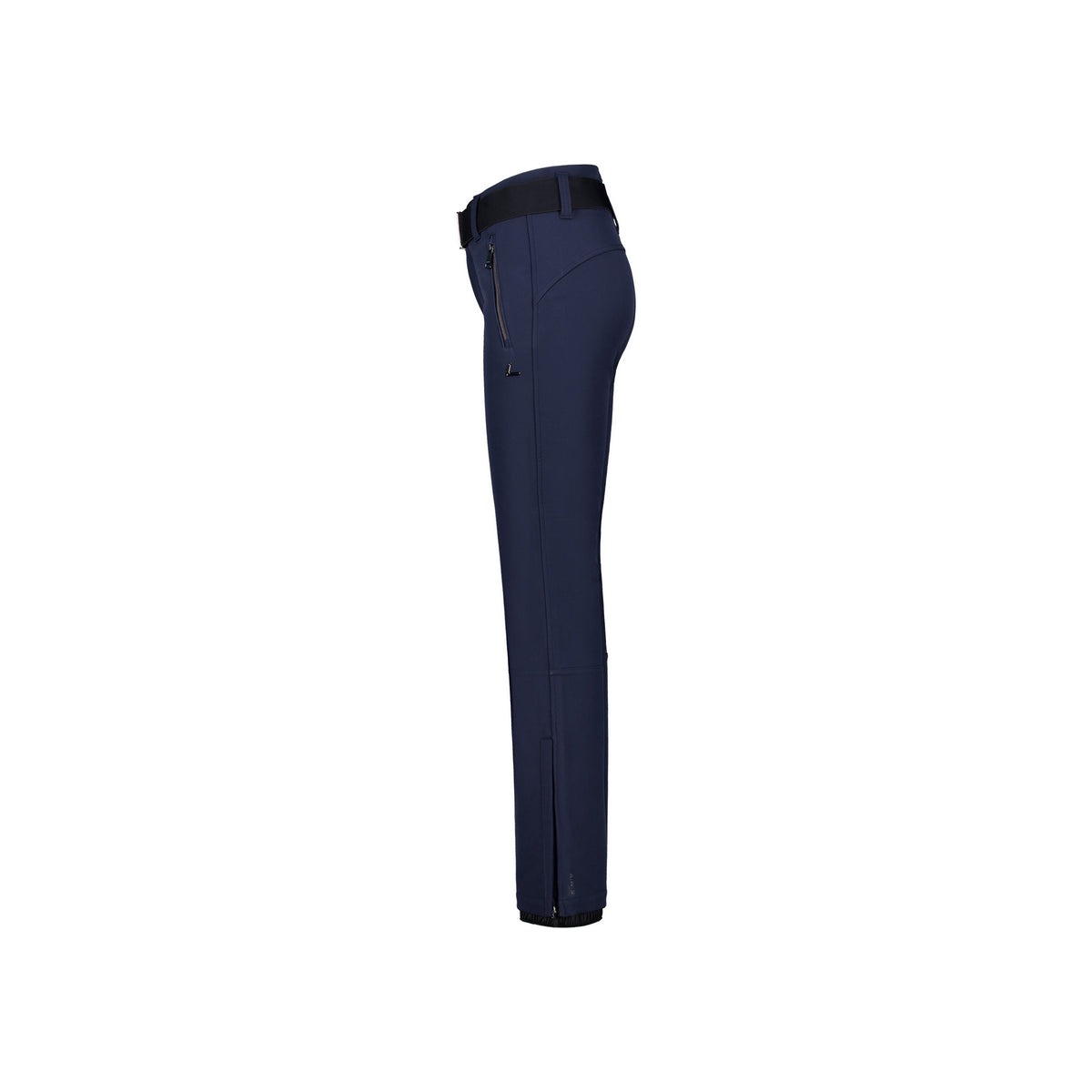 Donkerblauwe pantalon zijaanzicht met zakken en riemlussen, klassieke snit voor heren