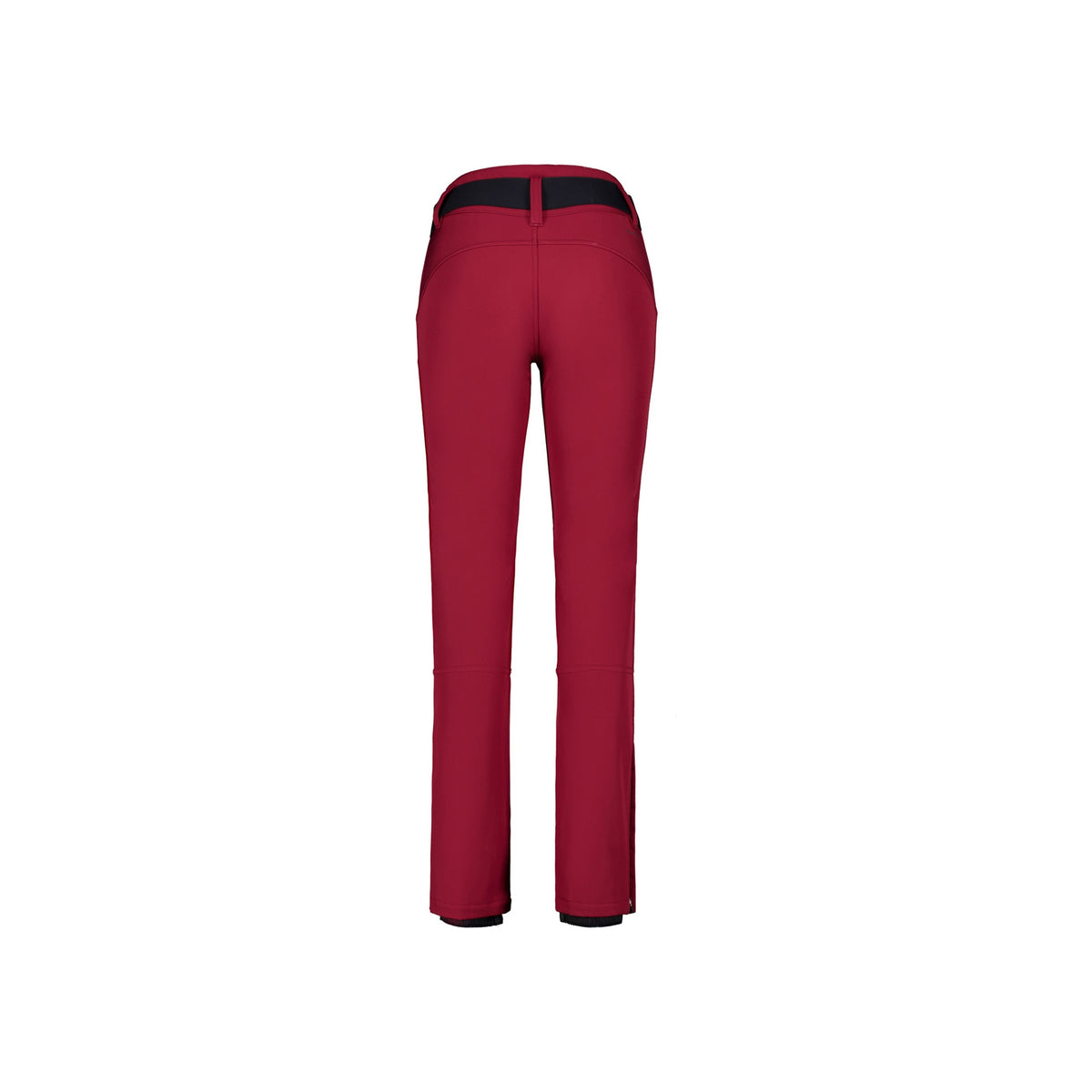 Rode dames softshell broek met rechte pijpen en zwarte tailleband