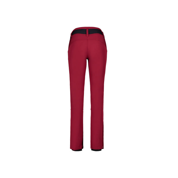 Rode dames softshell broek met rechte pijpen en zwarte tailleband