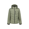Olijfgroene gewatteerde dames winterjas met capuchon en ritssluiting voor outdoor activiteiten