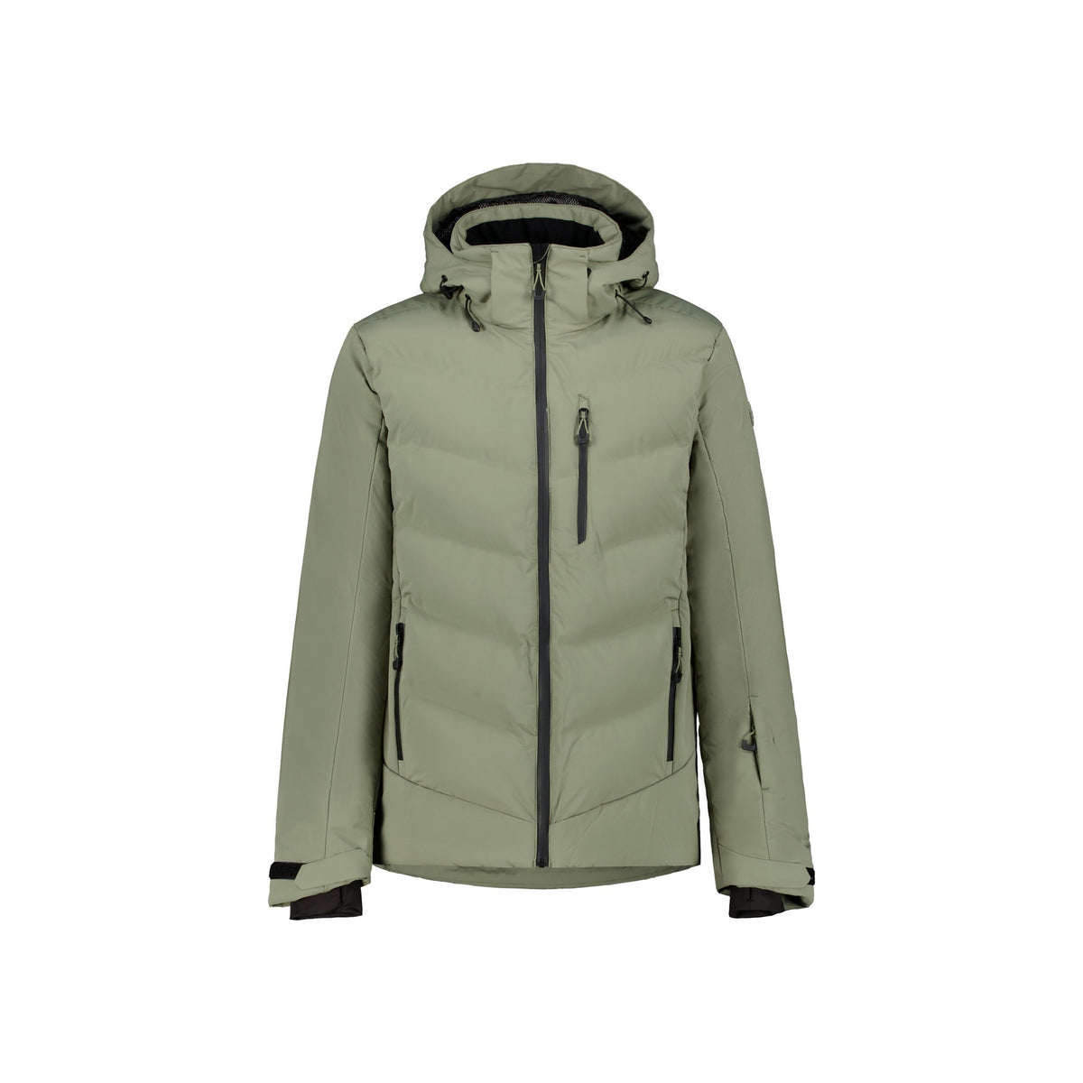 Olijfgroene gewatteerde dames winterjas met capuchon en ritssluiting voor outdoor activiteiten
