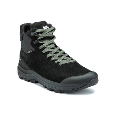 Zwarte waterdichte heren wandelschoenen met groene veters - hoge trekkingschoenen voor outdoor activiteiten