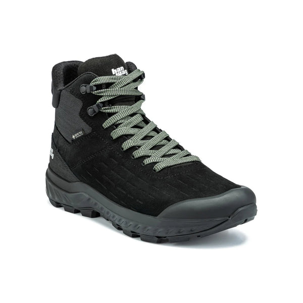 Zwarte waterdichte heren wandelschoenen met groene veters - hoge trekkingschoenen voor outdoor activiteiten