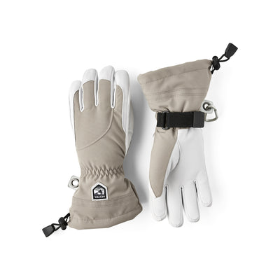 Beige en witte ski handschoenen met verstelbare polsband en trekkoord voor wintersport