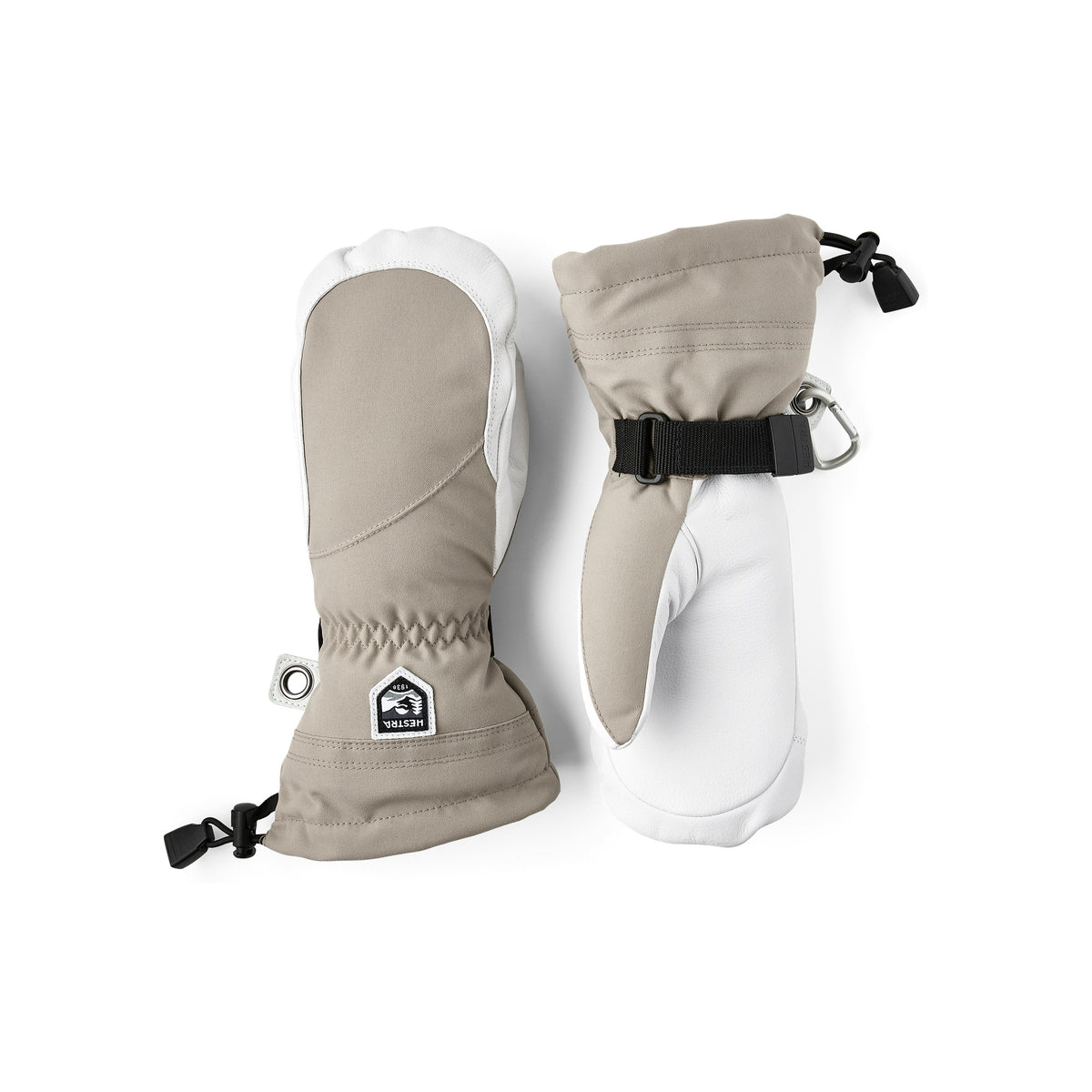 Witte winterwanten met beige details en trekkoord voor dames en heren, geïsoleerde handschoenen
