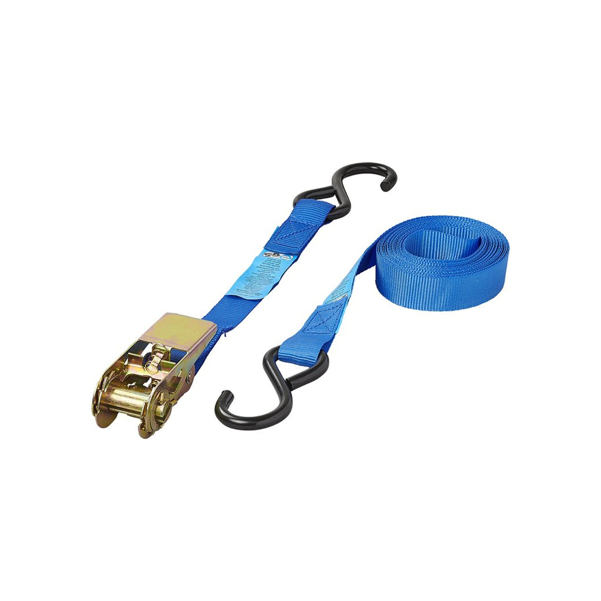 Spanband blauw met ratel + 2 haken 5 meter