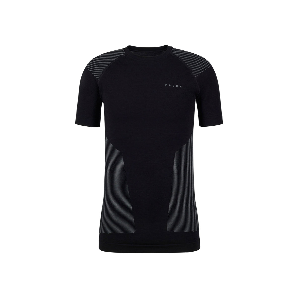 Zwart technisch sportshirt met korte mouwen en gestreepte mesh zijpanelen voor heren