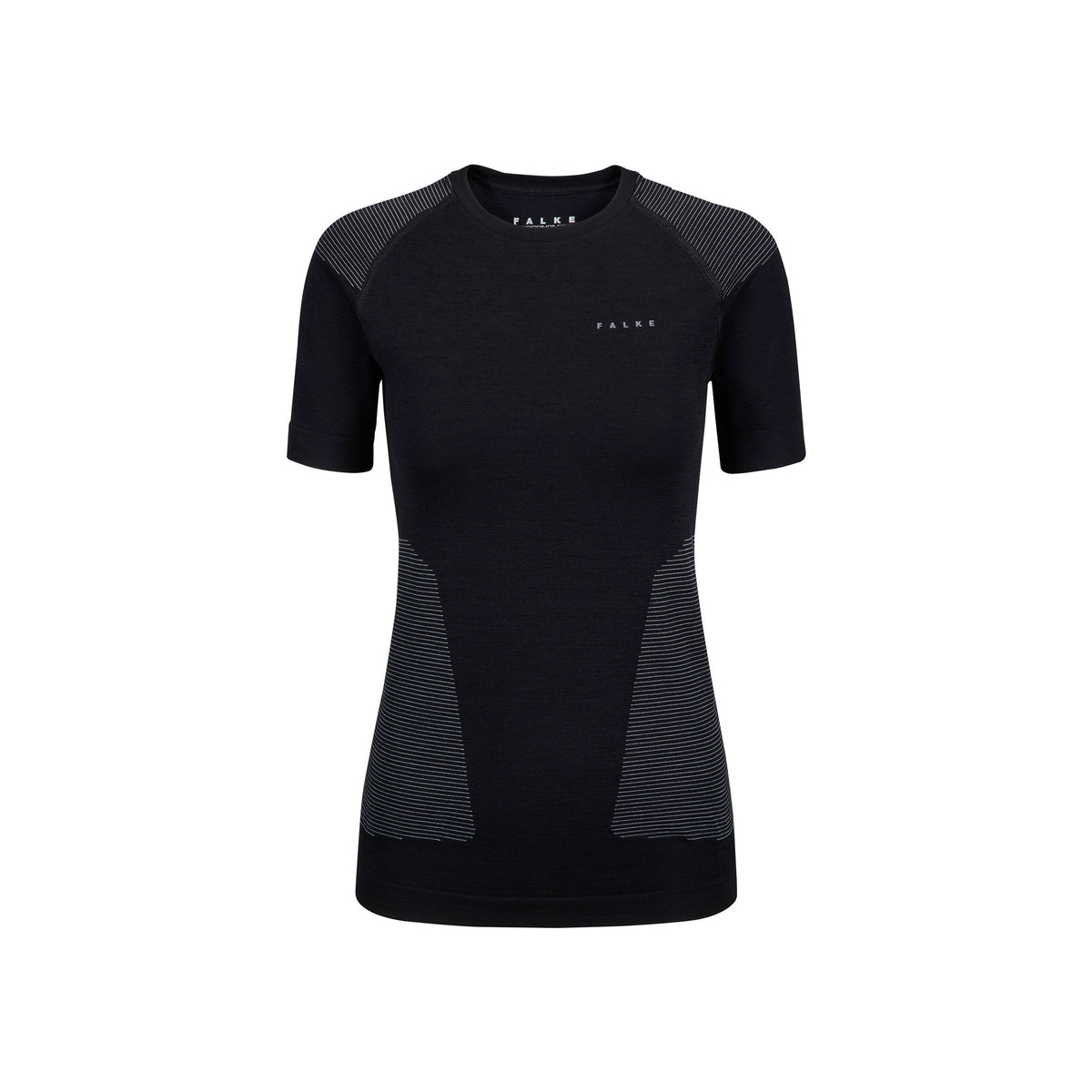 Zwart Falke dames sport t-shirt met korte mouwen en mesh zijpanelen