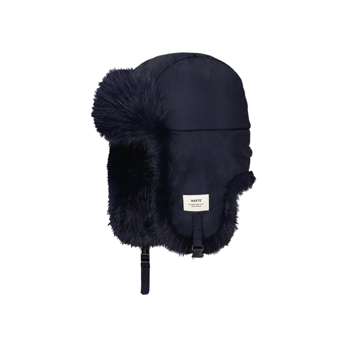 Donkerblauwe trappermuts met imitatiebont en oorflappen, winterhoed voor heren en dames