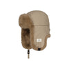 Beige wintermuts met nepbont en oorflappen, verstelbare kinband en warme voering