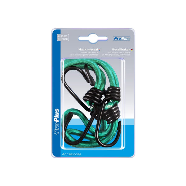 Haak metaal met elastische lus voor aanhangernet/tent/zeil 4 stuks in blister