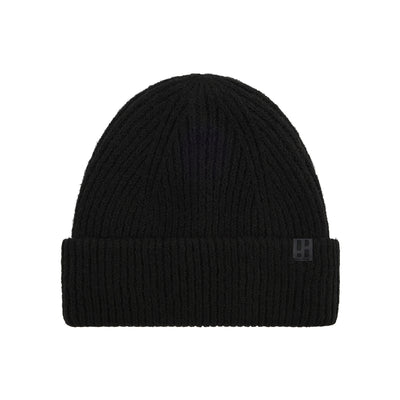Zwarte gebreide muts met omgeslagen rand - warme winteraccessoire
