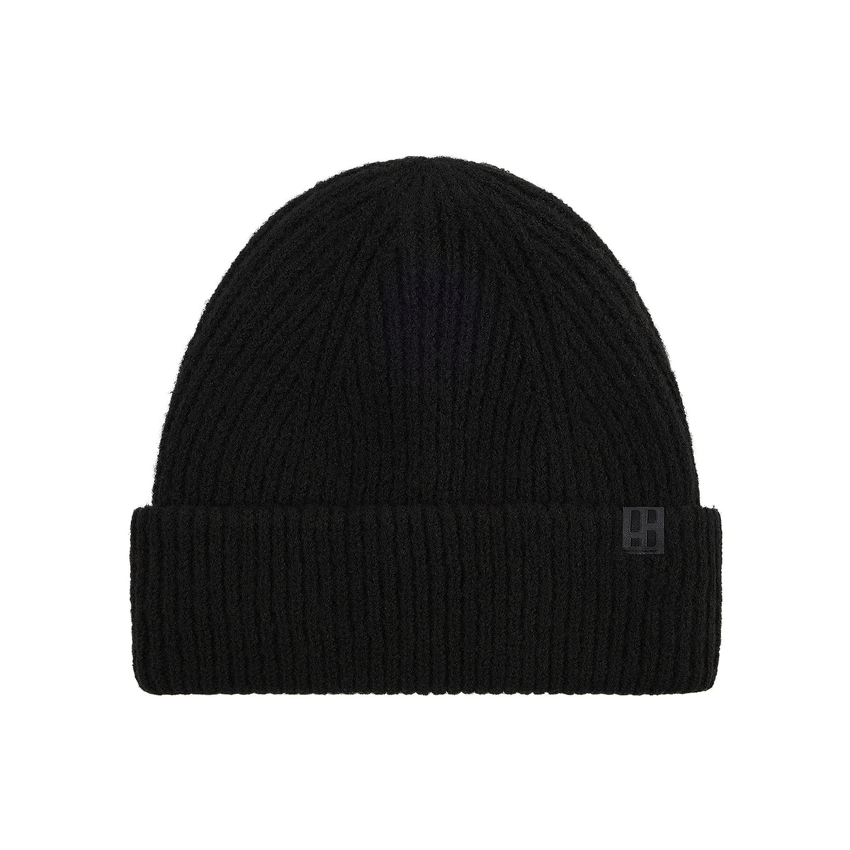 Zwarte gebreide muts met omgeslagen rand - warme winteraccessoire