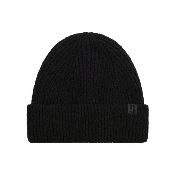 Zwarte gebreide muts met omgeslagen rand - warme winteraccessoire