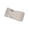 Beige gebreide hoofdband met gedraaid detail en merklabel voor dames winter accessoire