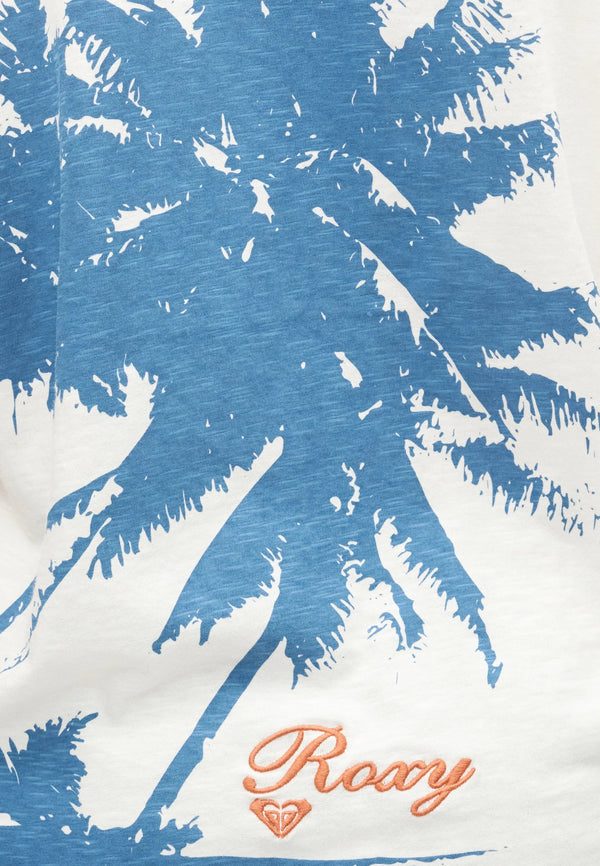 Tropische palmbomen print in blauw op wit - decoratief wandkunst strand thema