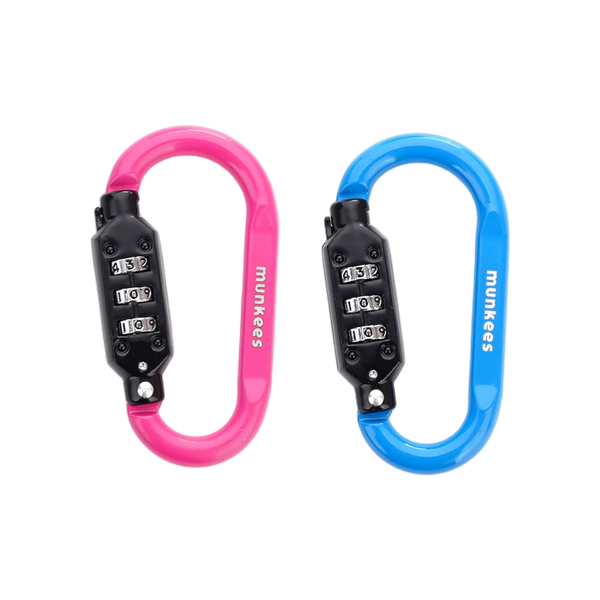 Munkees Combination Lock Carabiner D-Shape - magenta/ blue